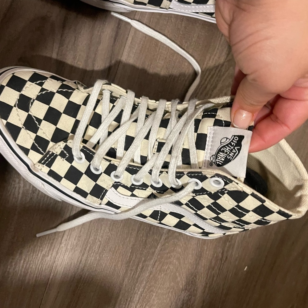Checkered, vans, black, and white